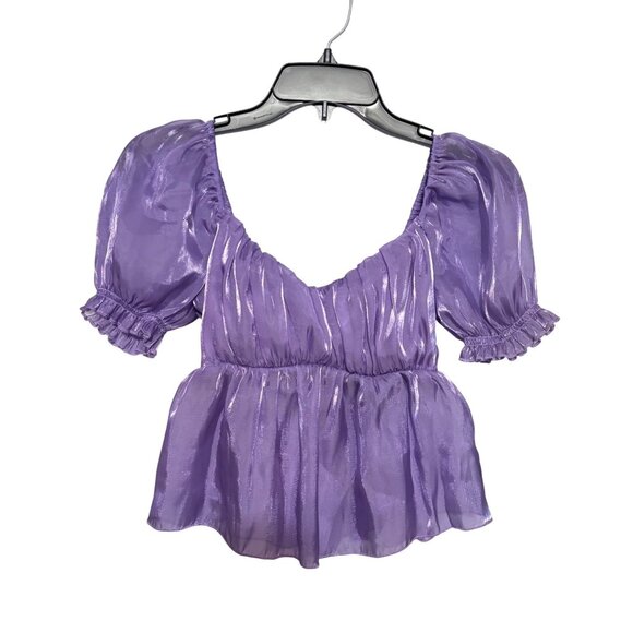 Thirty/Thirty L.A. Shiny Lavender Puff Sleeve Babydoll Blouse Size Small Fairy - Picture 1 of 6
